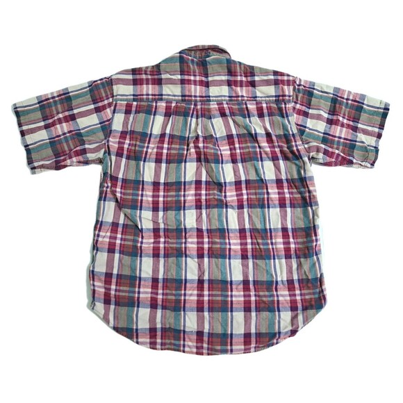 Dockers Men's Madras Plaid Short Sleeve Button Up Shirt Red Green Purple Vintage - Picture 4 of 7